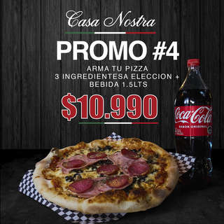 Producto PROMO 4 (Una Pizza a Eleccion + 3 ingredientes a eleccion + Bebida 1.5L)