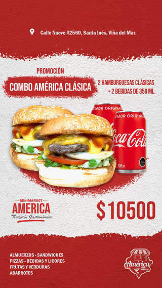 Producto 2 América Clásica + 2 bebidas